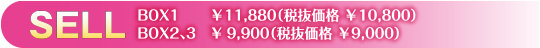 SELL BOX1　¥11,880（税抜価格 ¥10,800）　BOX2、3　¥9,900（税抜価格 ¥9,000）