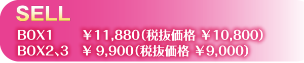 SELL BOX1　¥11,880（税抜価格 ¥10,800）　BOX2、3　¥9,900（税抜価格 ¥9,000）